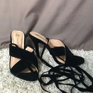 Black suede lace up heels